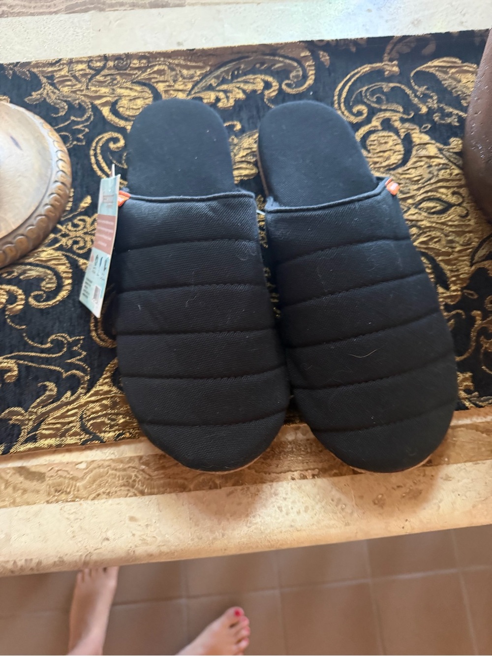 Quilted Black Slip-On House Slippers